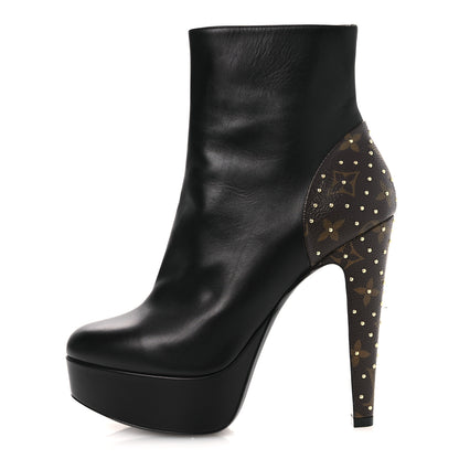 Louis Vuitton Soft Calfskin Monogram Afterglow Platform Ankle Boots 38.5 Black 1 of 12