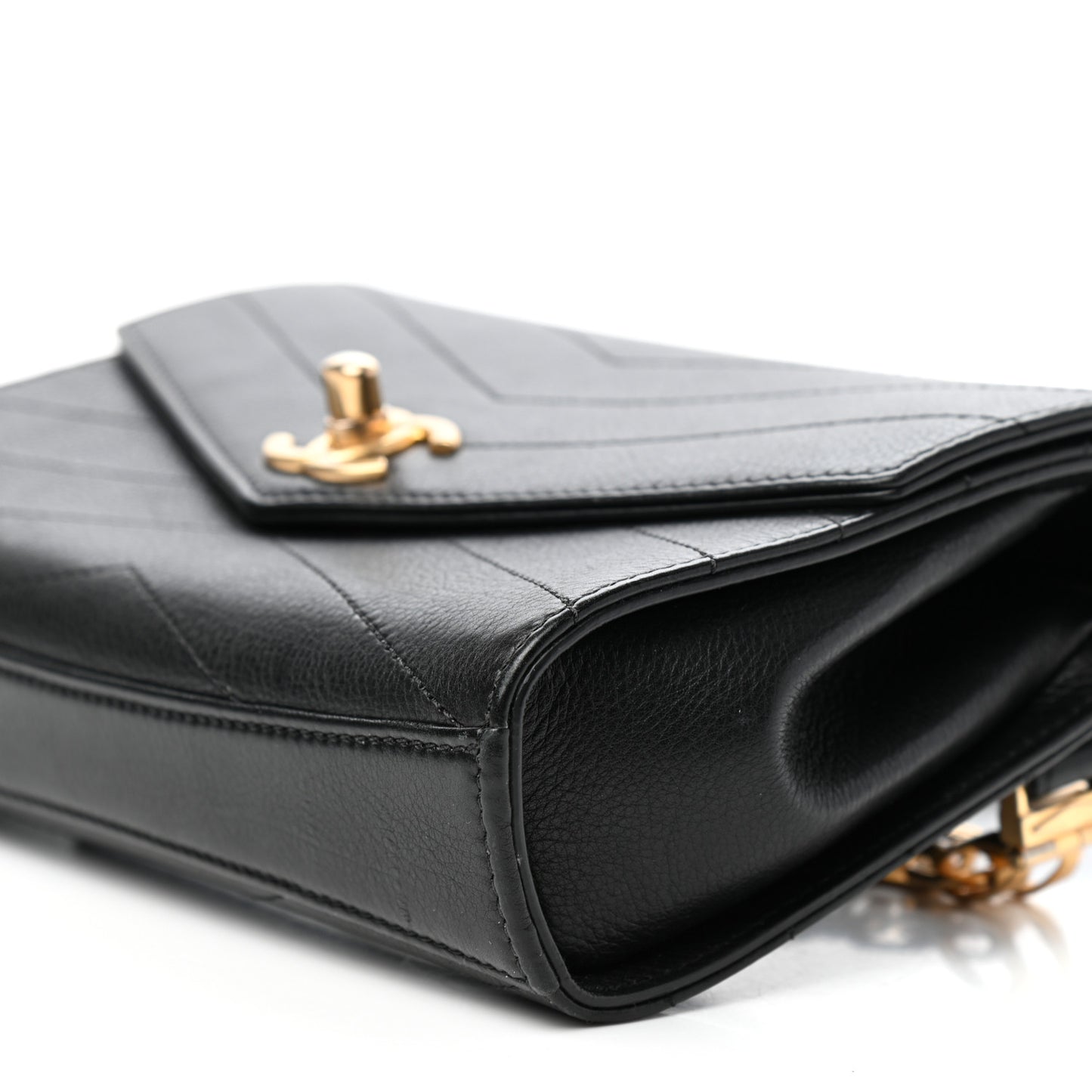Calfskin Chevron Stitched Coco Waist Bag Black