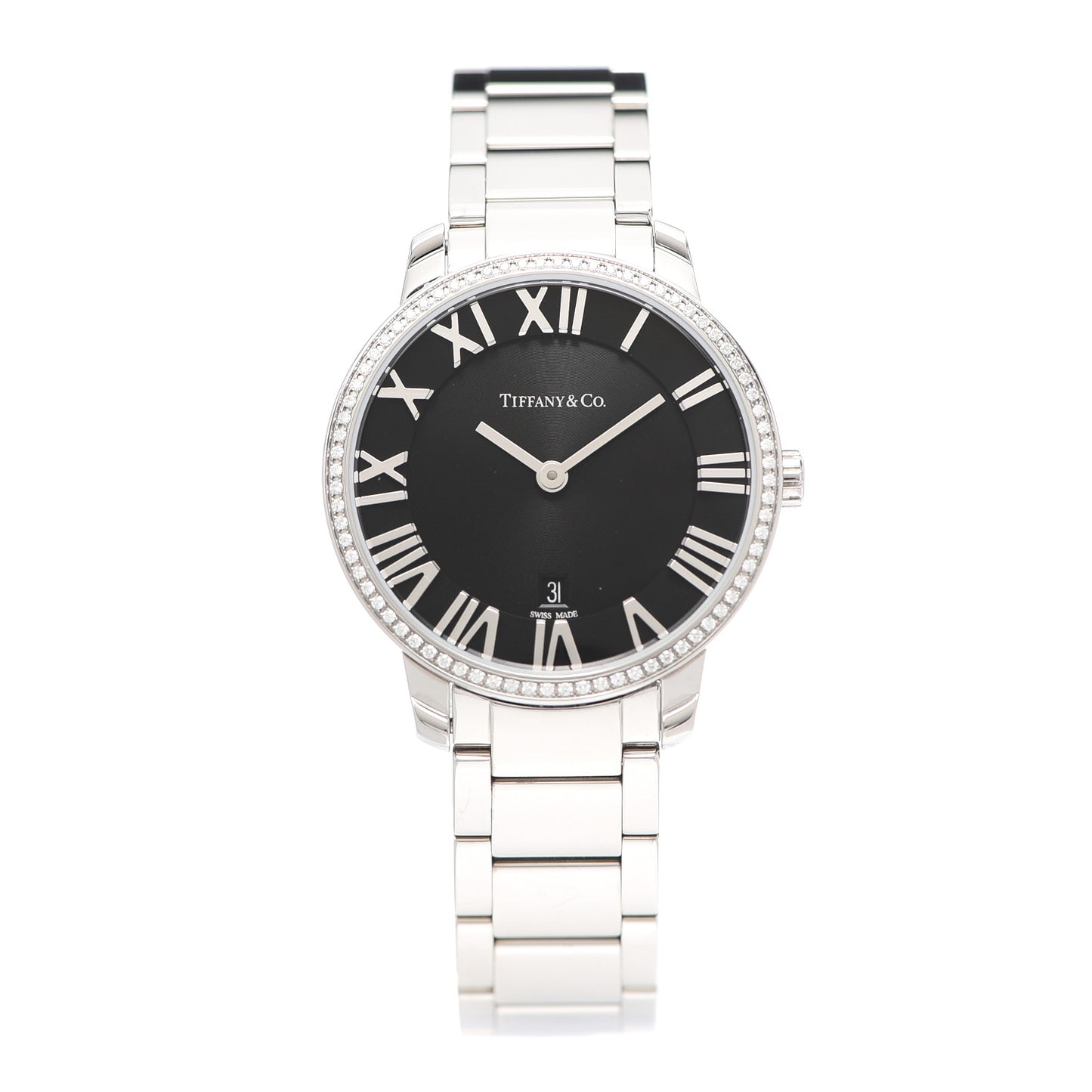 Stainless Steel Diamond Bezel 31mm Atlas 2-Hand Quartz Watch Black