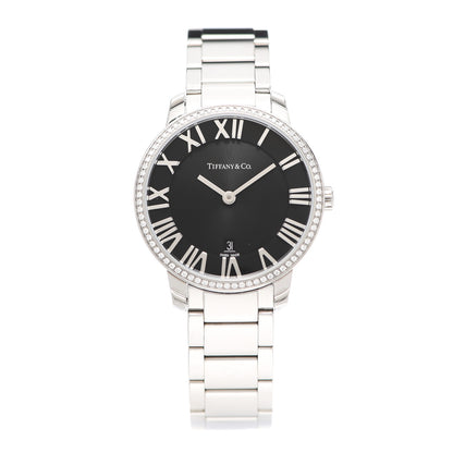 Tiffany Stainless Steel Diamond Bezel 31mm Atlas 2-Hand Quartz Watch Black 1 of 5