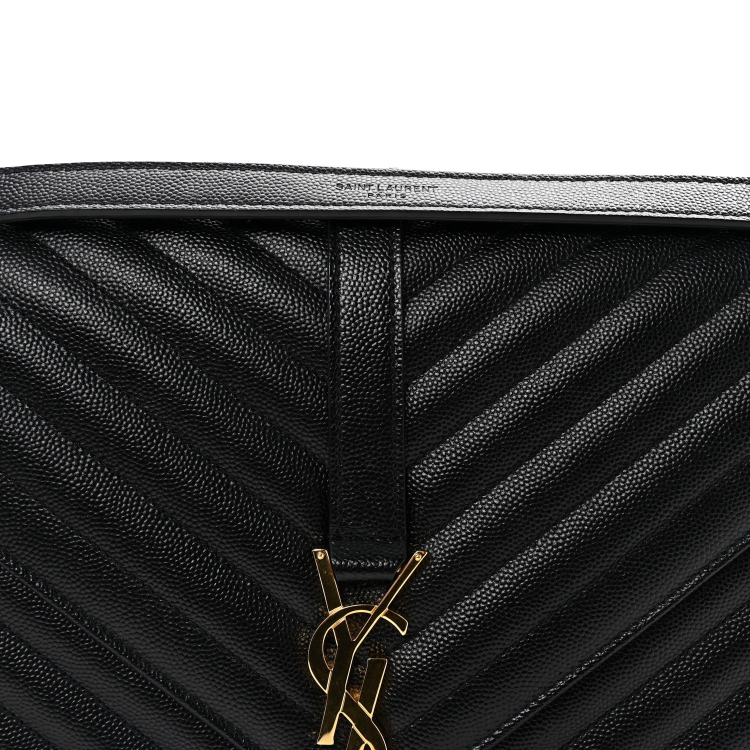 Saint Laurent Grain De Poudre Matelasse Chevron Large Monogram Satchel Black 7 of 9