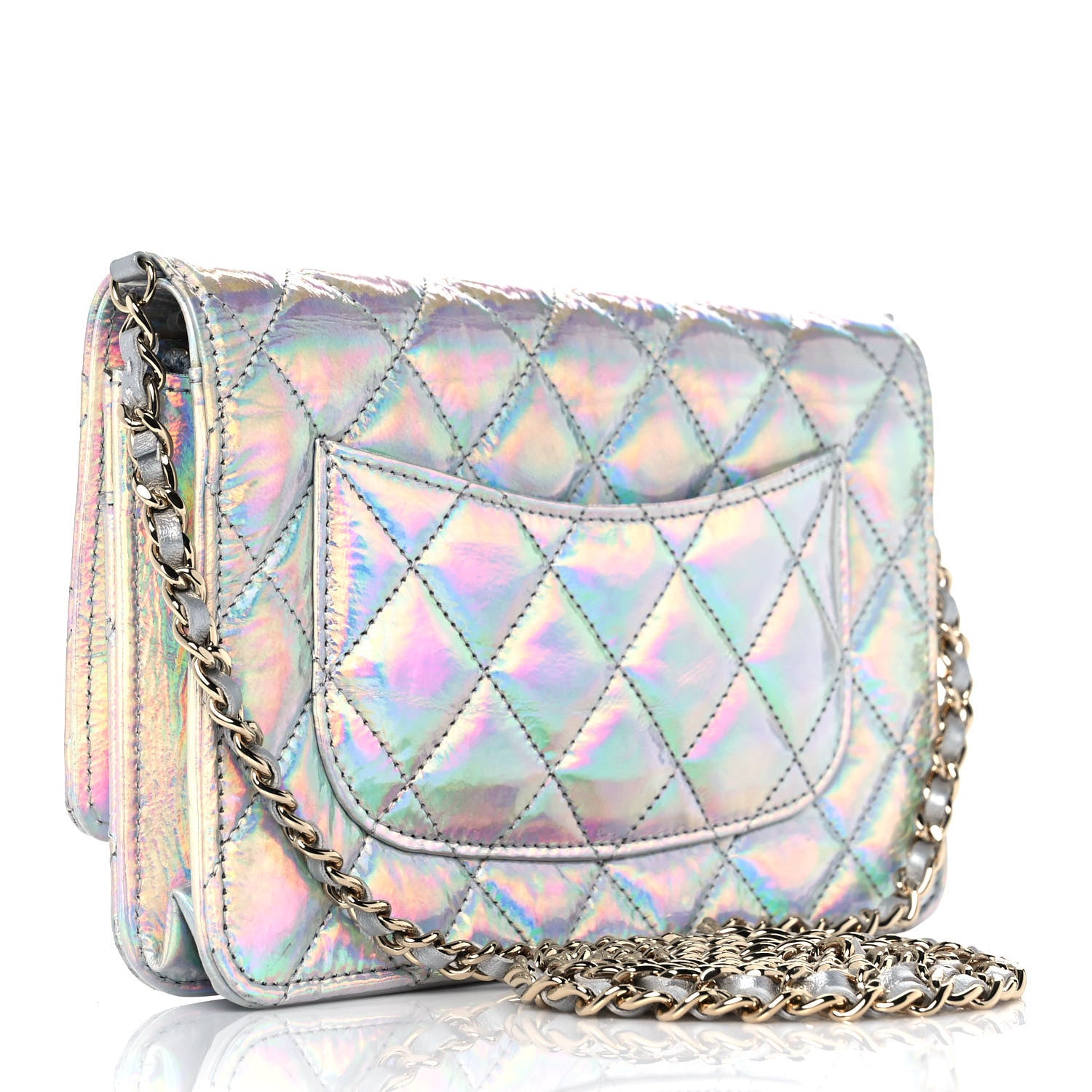 Chanel Iridescent Goatskin Quilted Wallet On Chain WOC Silver 3 of 11