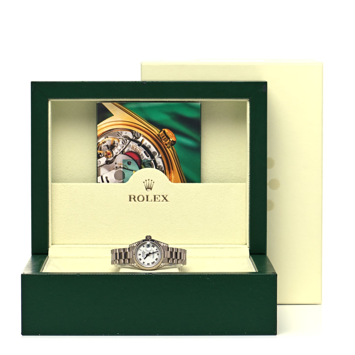 18K White Gold Diamond 26mm Oyster Perpetual Lady Datejust President Watch White Roman 179239