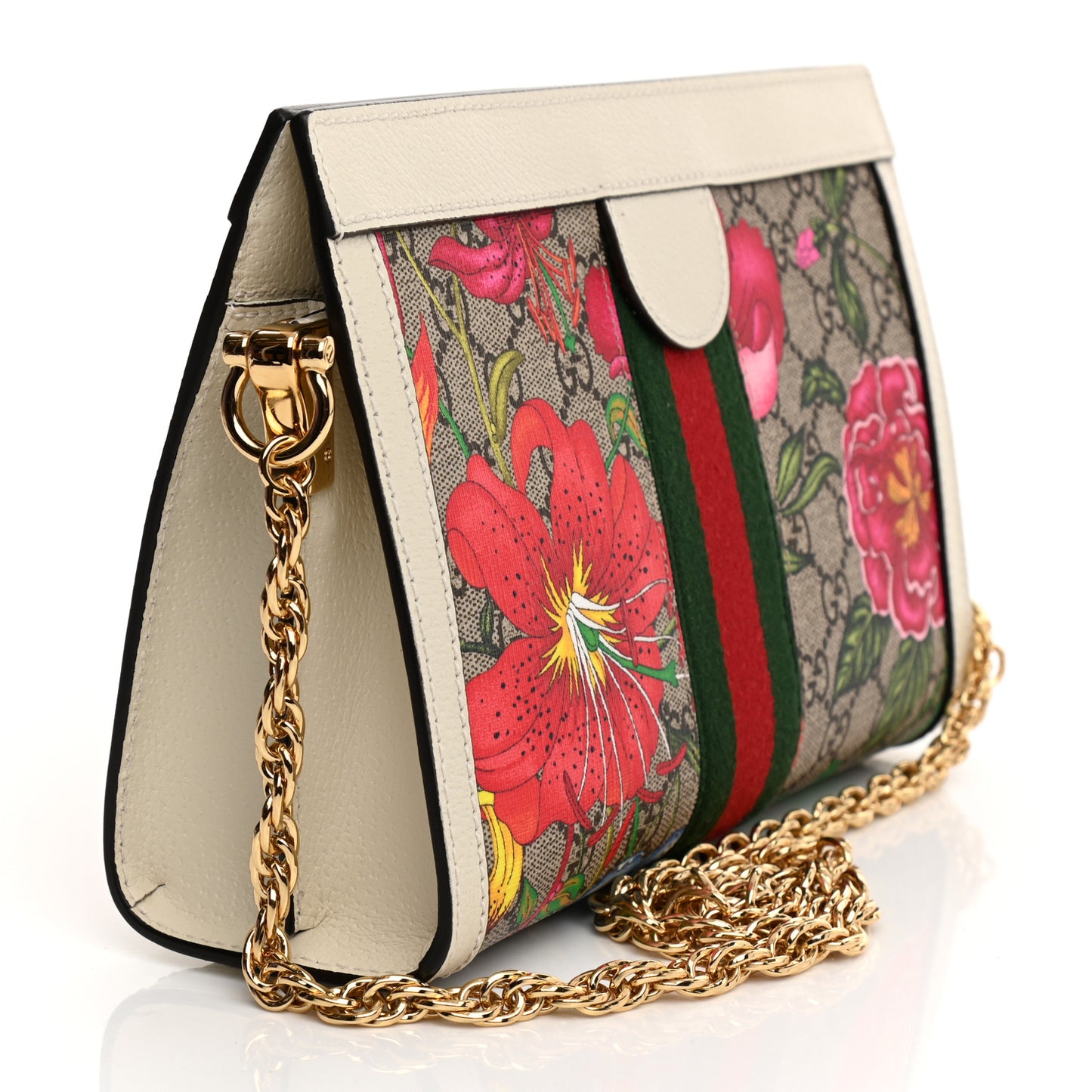 GG Supreme Monogram Flora Web Small Ophidia Chain Shoulder Bag White