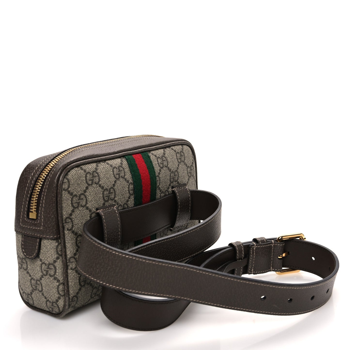 GG Supreme Monogram Web Small Ophidia Belt Bag 85 34 Dark Brown