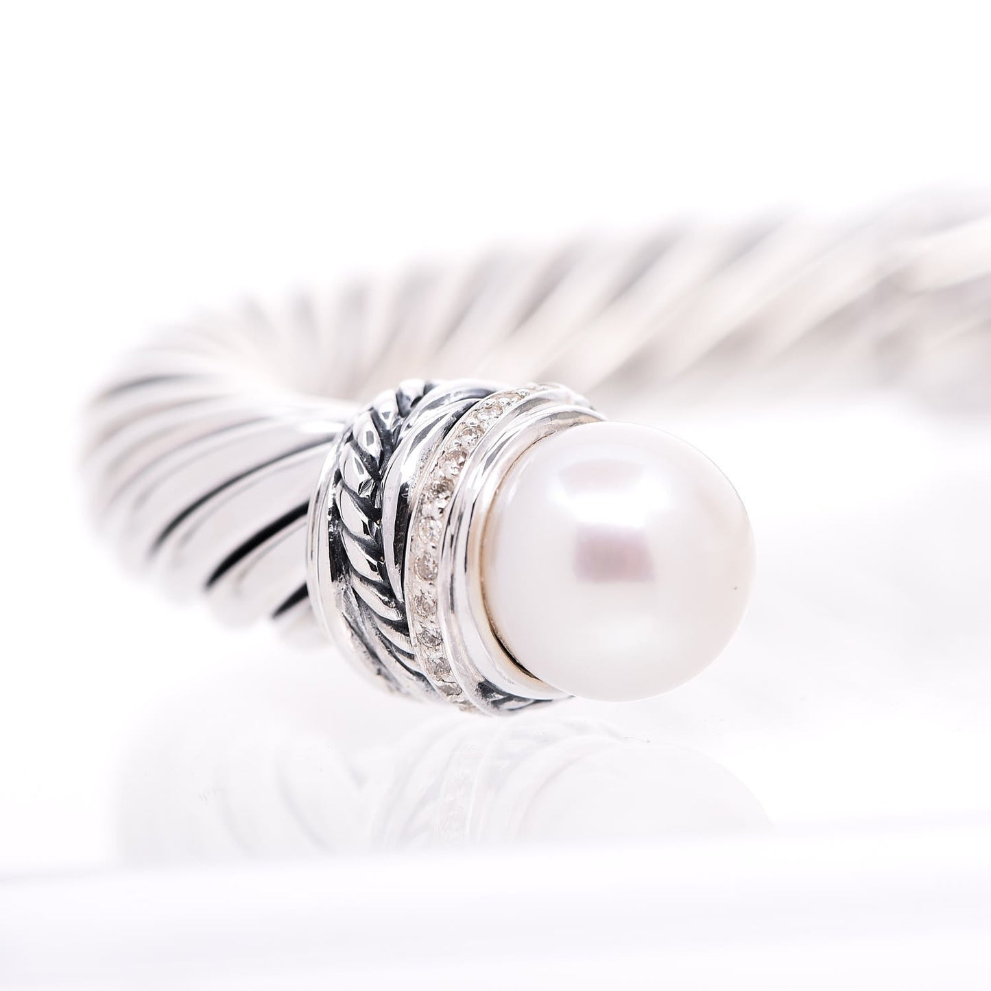 Sterling Silver Diamond Pearl 10mm Crossover Hinge Bracelet