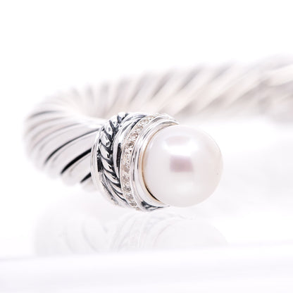 David Yurman Sterling Silver Diamond Pearl 10mm Crossover Hinge Bracelet 2 of 6