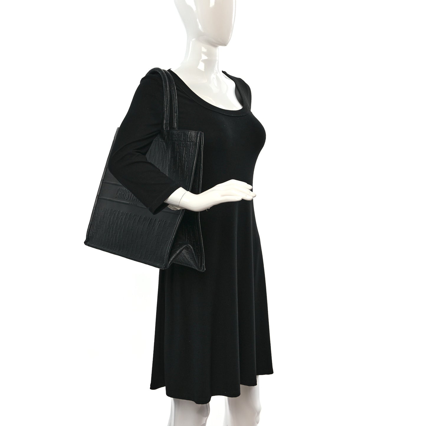 Oblique Calfskin Embossed Large Book Tote Black