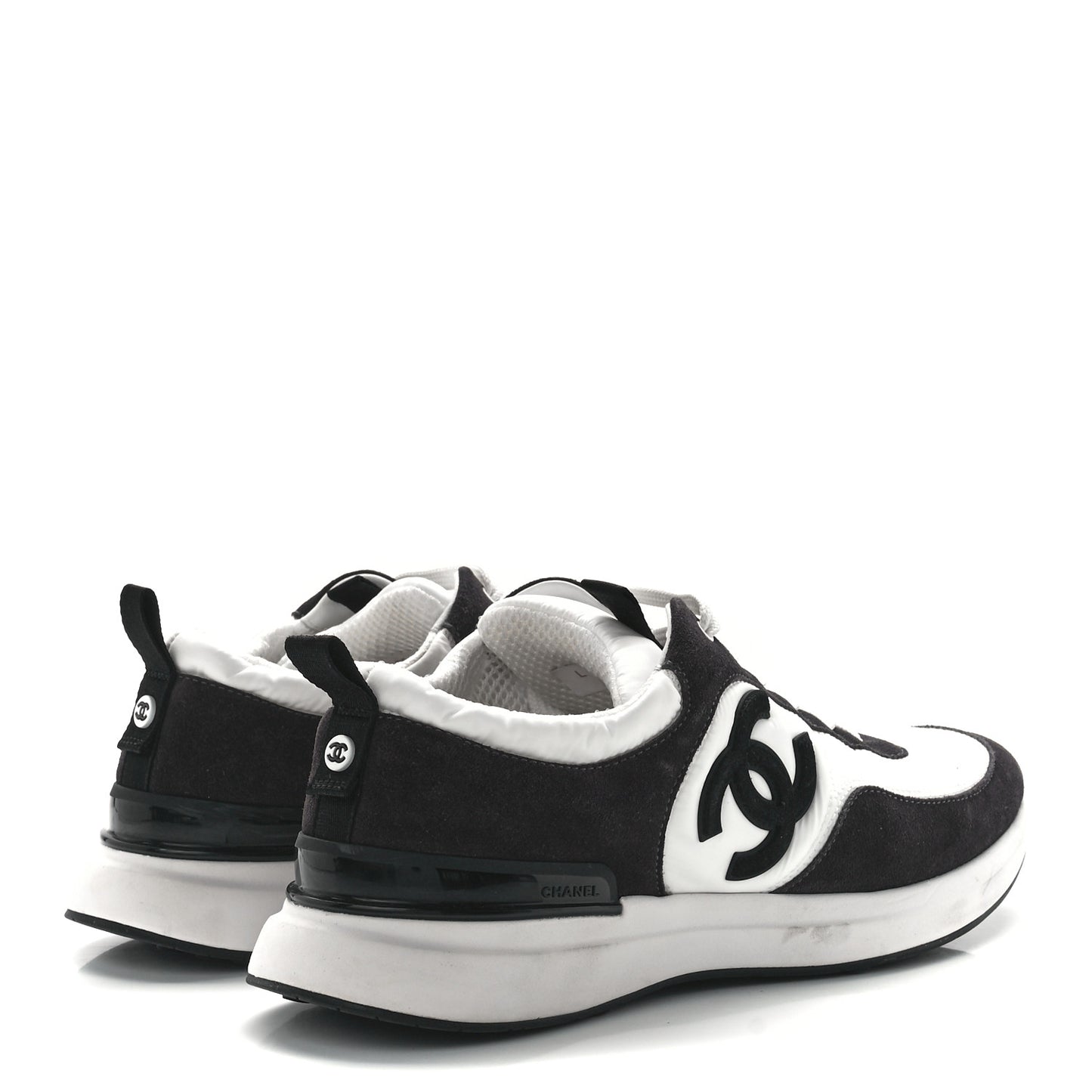 Nylon Suede Calfskin CC Sneakers 41 White Dark Grey