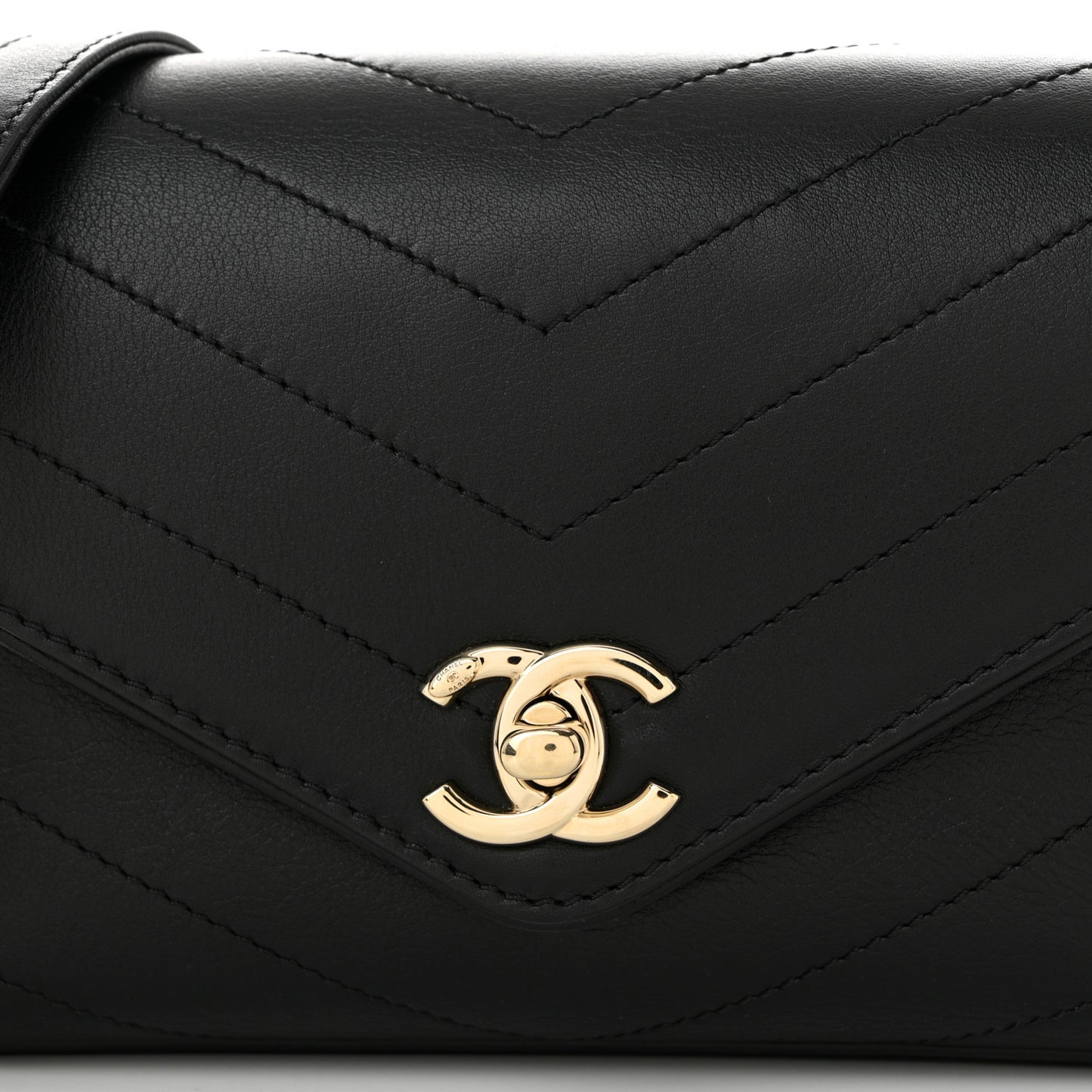 Calfskin Chevron Stitched Coco Waist Bag Black