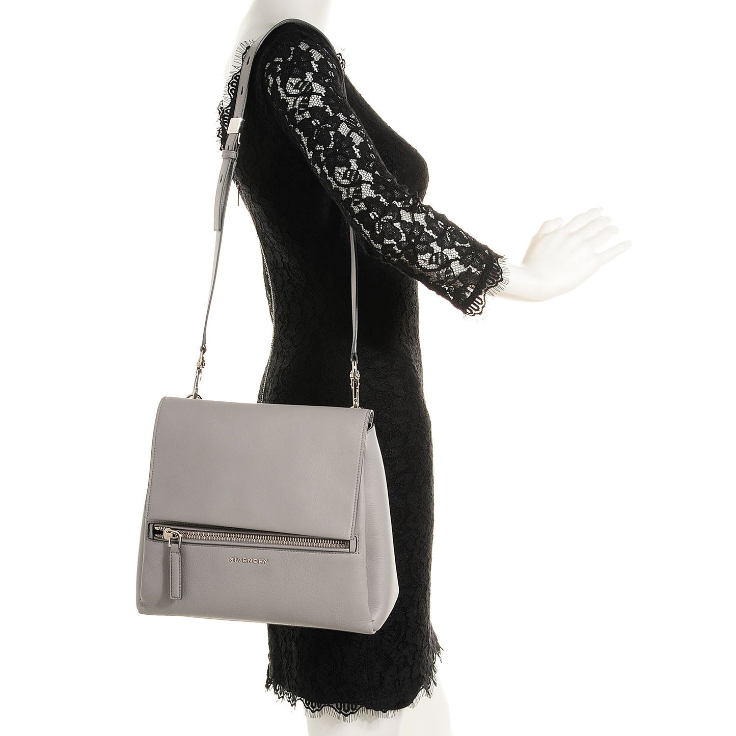 Textured Calfskin Small Pandora Pure Flap Bag Pearl Grey