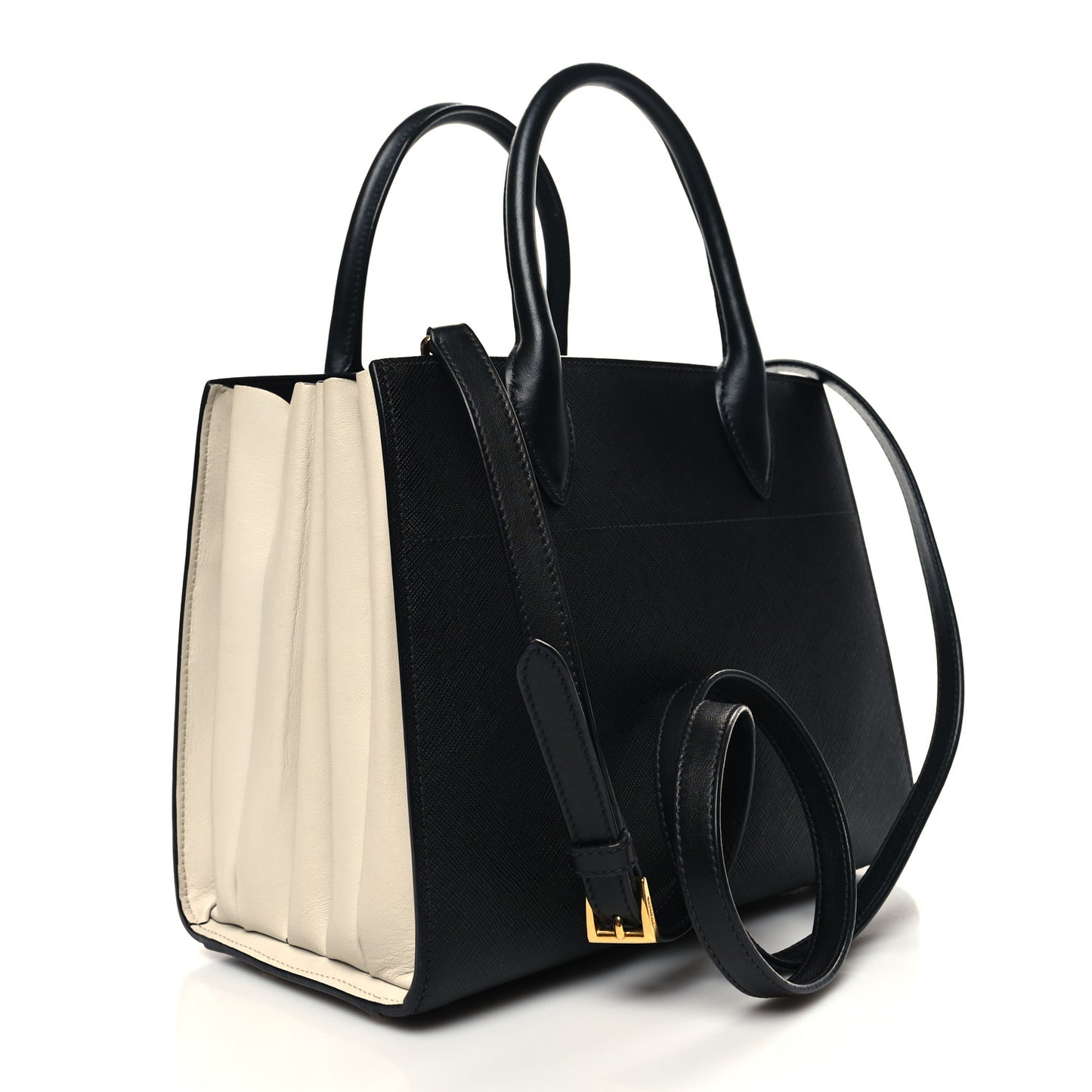 Saffiano City Calfskin Small Bibliothèque Top Handle Black White