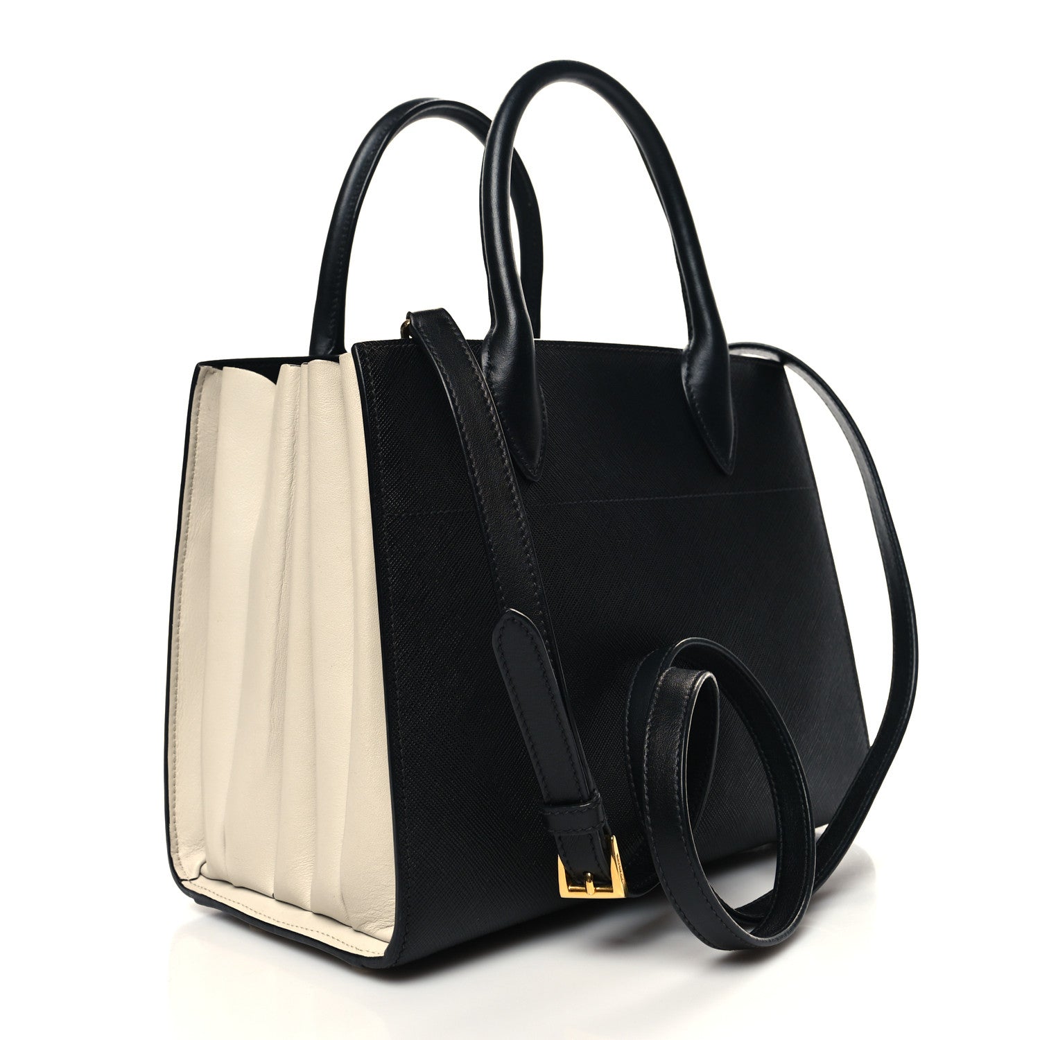 Prada Saffiano City Calfskin Small Bibliothèque Top Handle Black White 3 of 12
