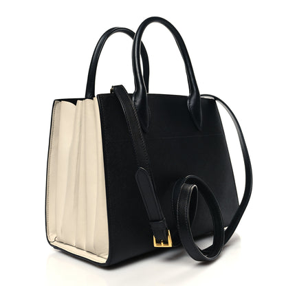 Prada Saffiano City Calfskin Small Bibliothèque Top Handle Black White 3 of 12