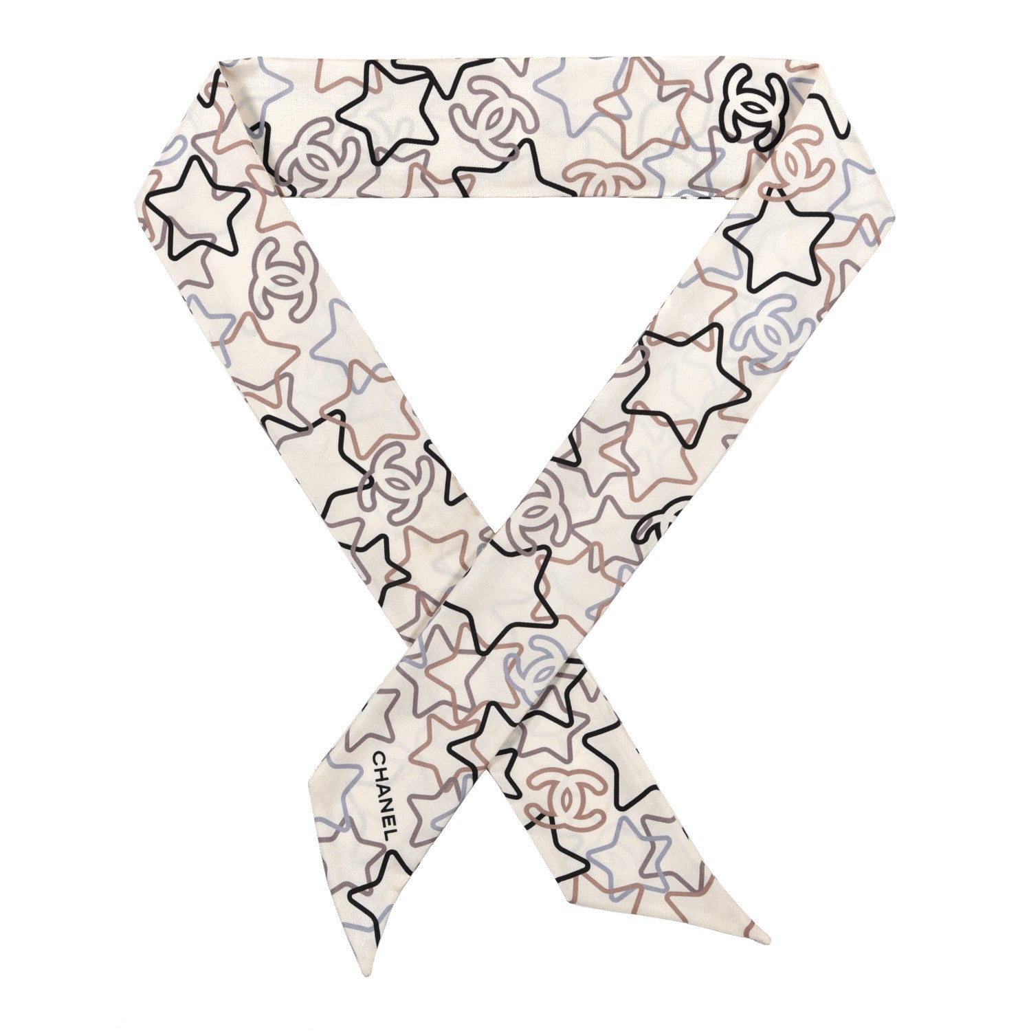 Chanel Silk CC Slim Bandeau Scarf White Multicolor 1 of 3