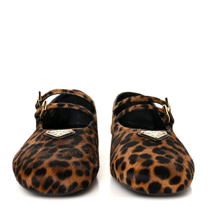 Prada Calf Hair Leopard Print Ballerina Flats 38.5 Honey 3 of 8