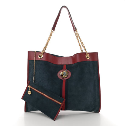 Gucci Suede Calfskin Large Rajah Chain Tote New Blue Romantic Cherry 3 of 11