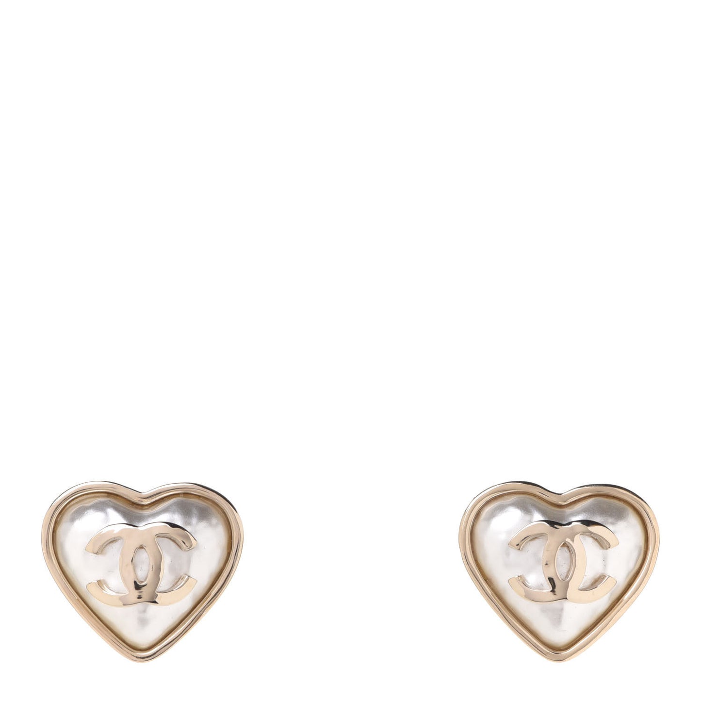 Pearl CC Heart Earrings Gold