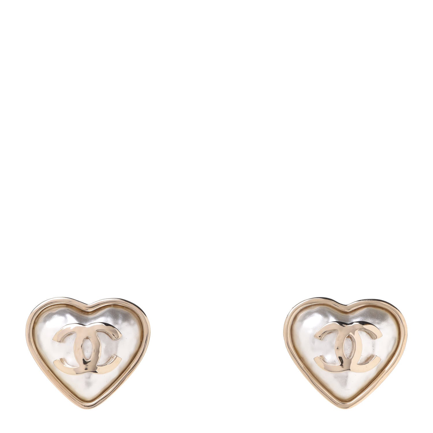 Chanel Pearl CC Heart Earrings Gold 1 of 5