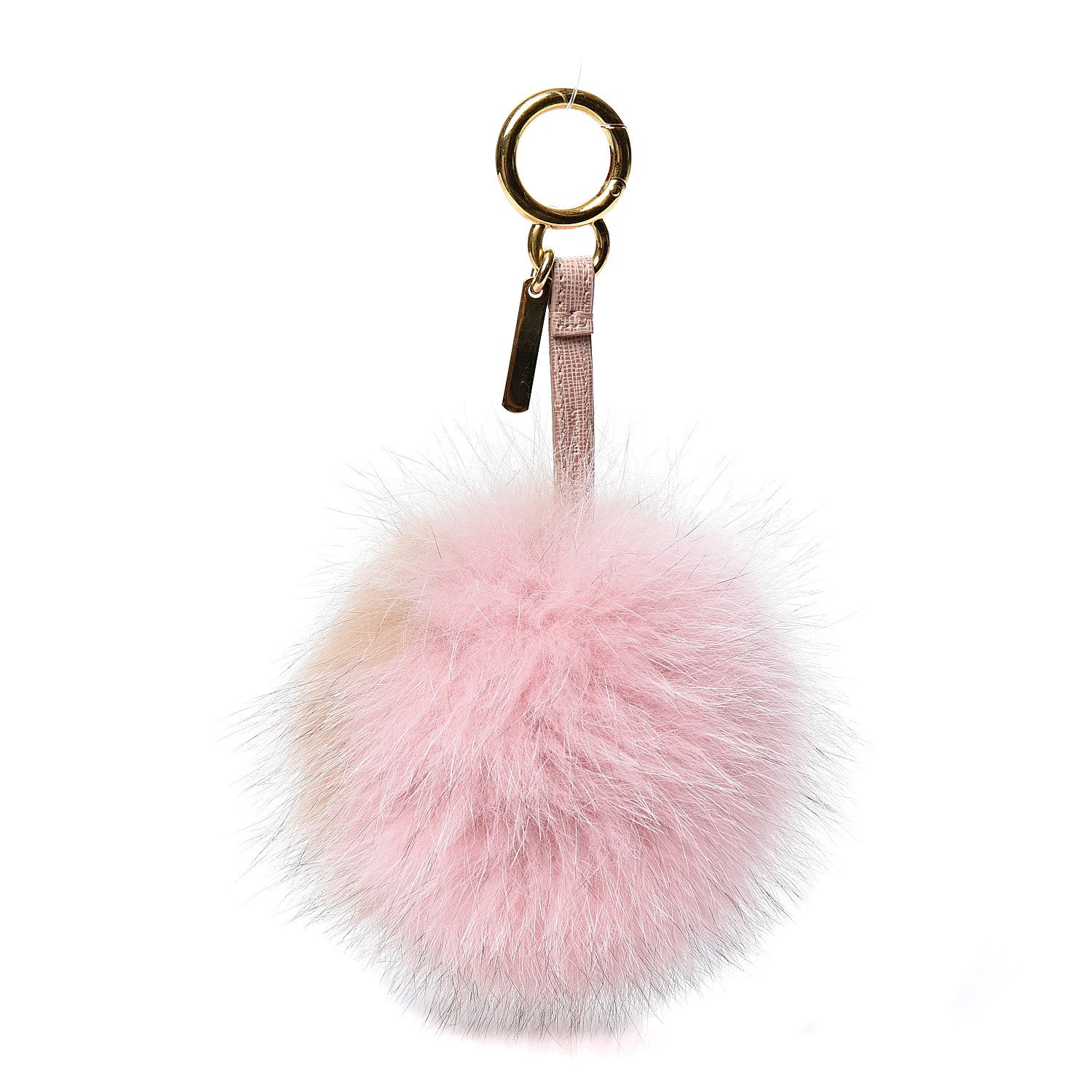 Fendi Fox Fur Vitello Elite Bi-Color Pom Pom Bag Charm Rosa Cammello Cipria 2 of 3
