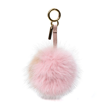 Fendi Fox Fur Vitello Elite Bi-Color Pom Pom Bag Charm Rosa Cammello Cipria 2 of 3