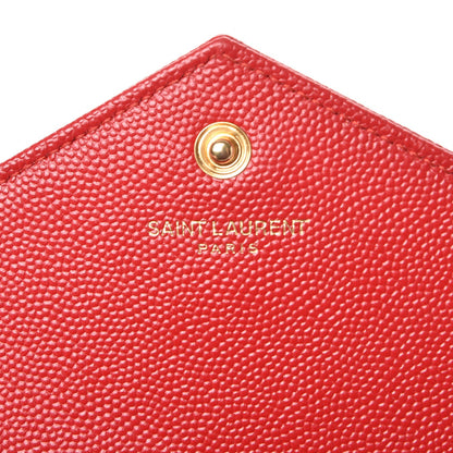 Saint Laurent Grain De Poudre Matelasse Chevron Monogram Envelope Chain Wallet New Red 6 of 9