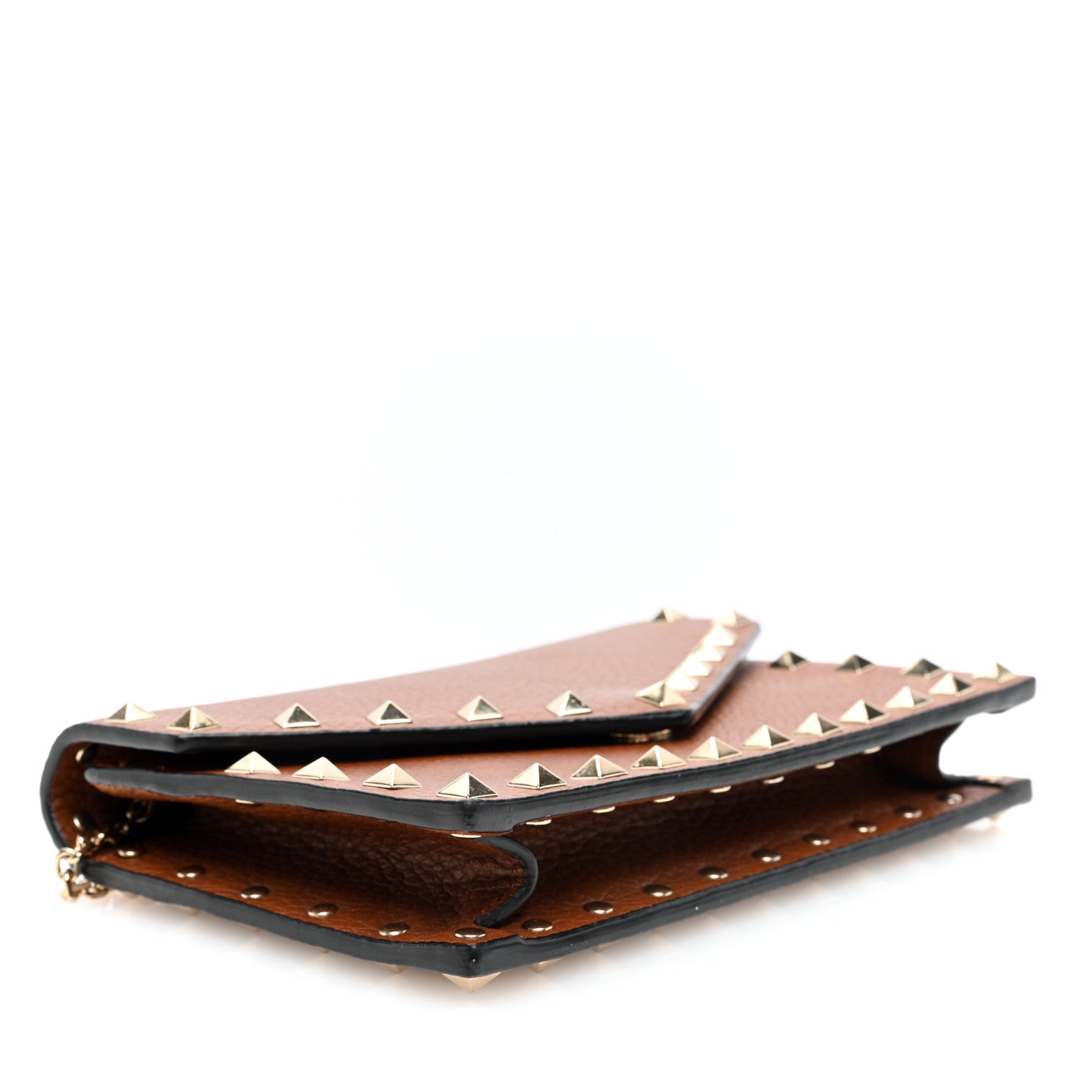 Valentino Garavani Pebbled Calfskin Rockstud Envelope Wallet on Chain Bright Cognac 4 of 9