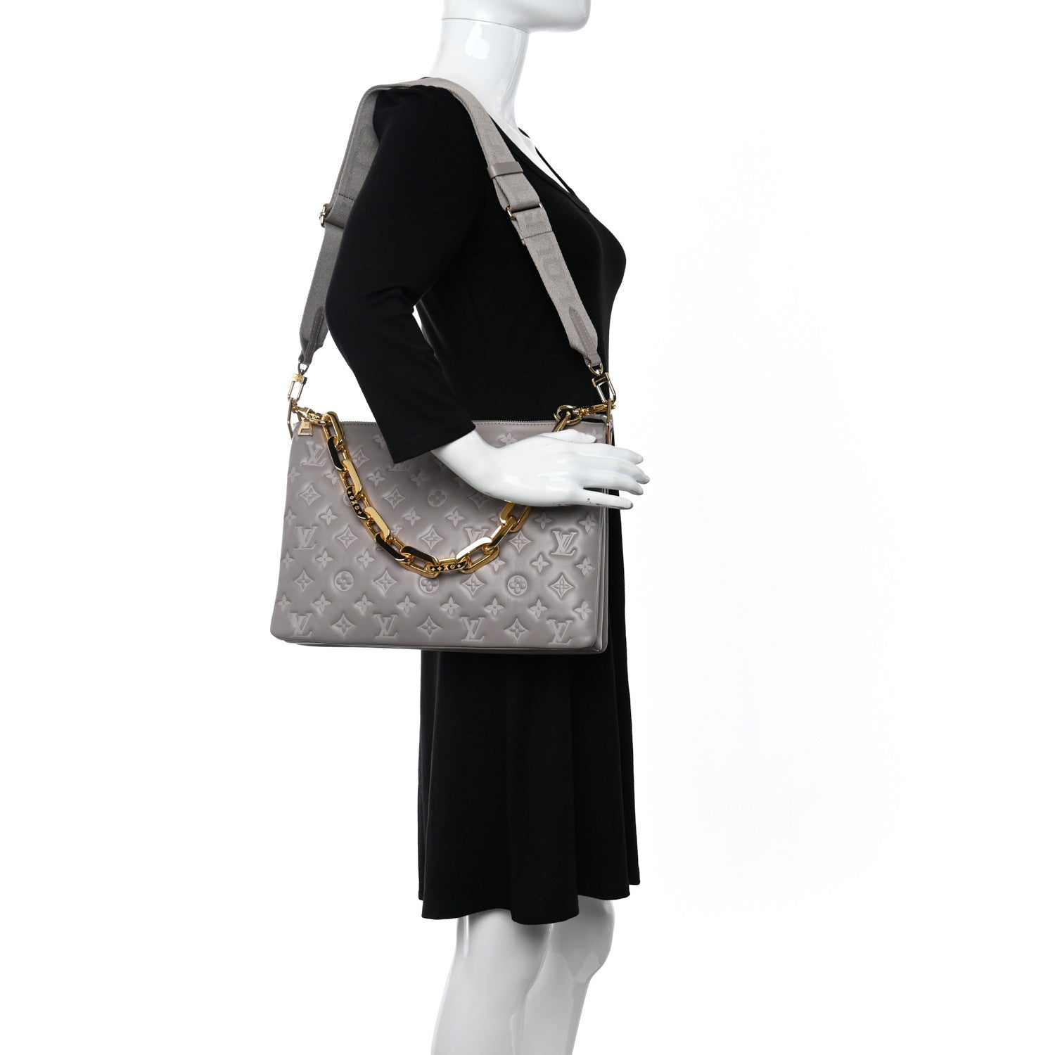 Louis Vuitton Lambskin Embossed Monogram Coussin MM Grey 2 of 9