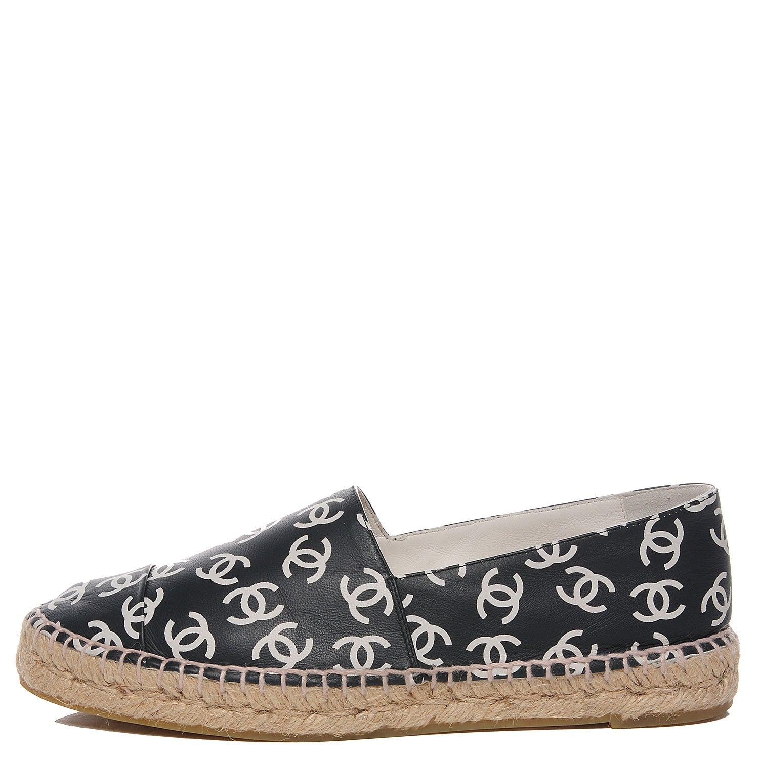 Chanel Lambskin Printed CC Espadrilles 38 Black White 1 of 8