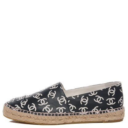 Chanel Lambskin Printed CC Espadrilles 38 Black White 1 of 8
