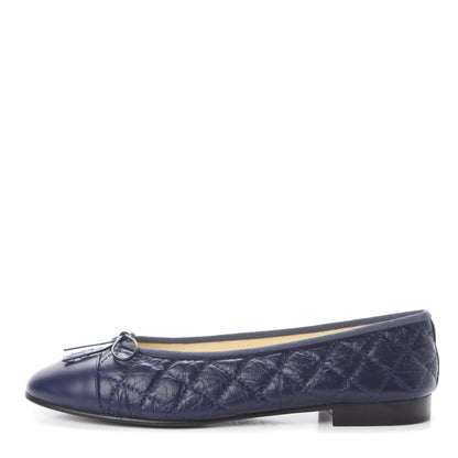 Chanel Aged Calfskin Quilted CC Cap Toe Ballerina Flats 39.5 Navy 1 of 7