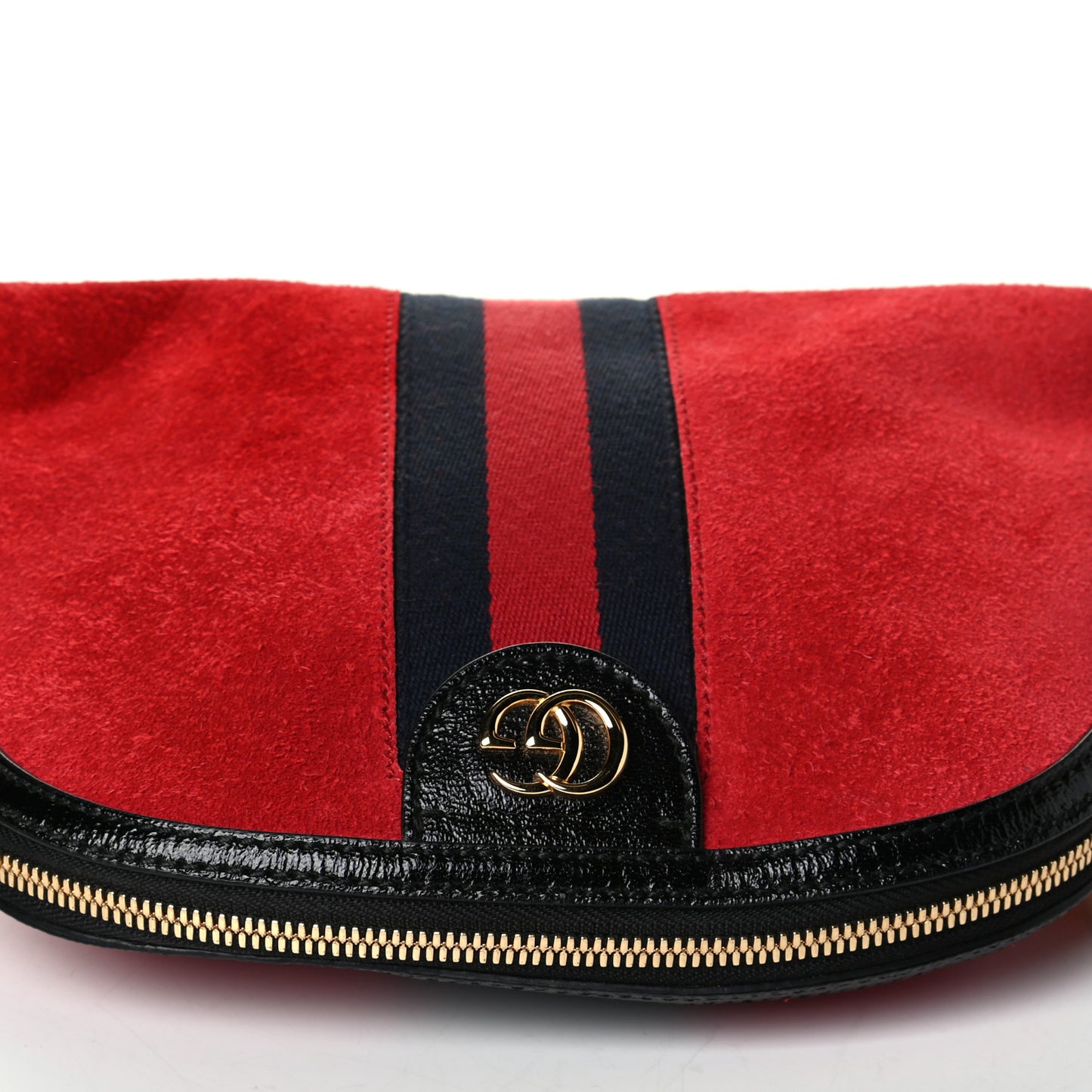 Suede Patent Web GG Small Ophidia Dome Shoulder Bag Hibiscus Red