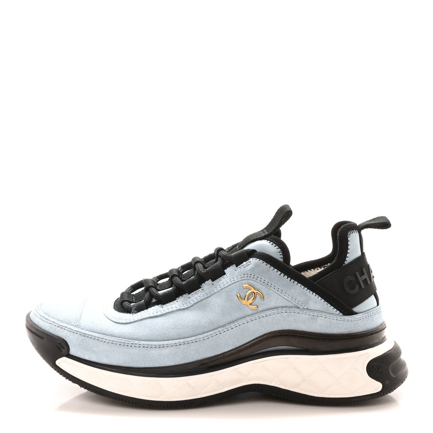 Suede Calfskin Nylon Grosgrain CC Sneakers 38 Light Blue