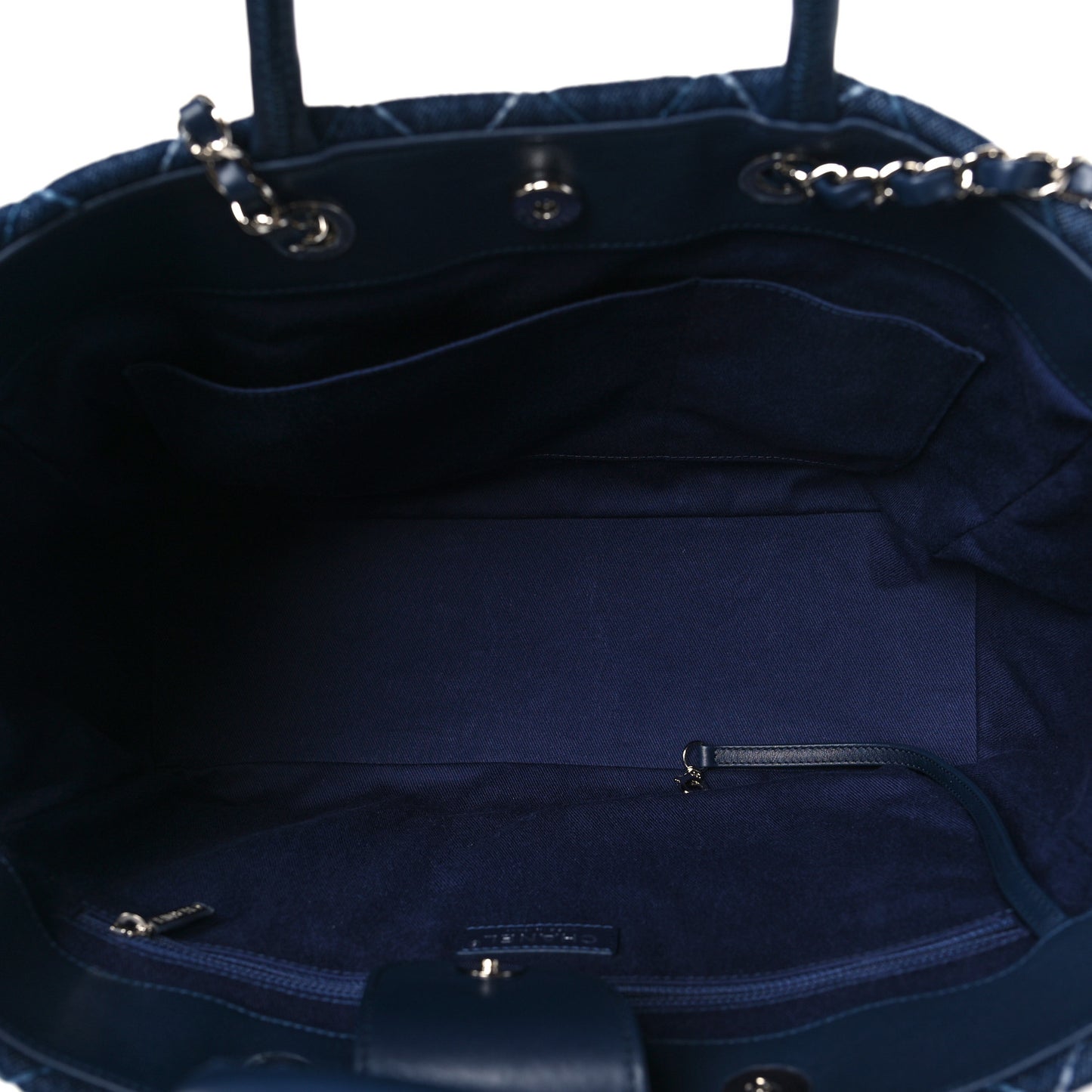 Denim Quilted Medium Coco Handle Shopping Tote Blue