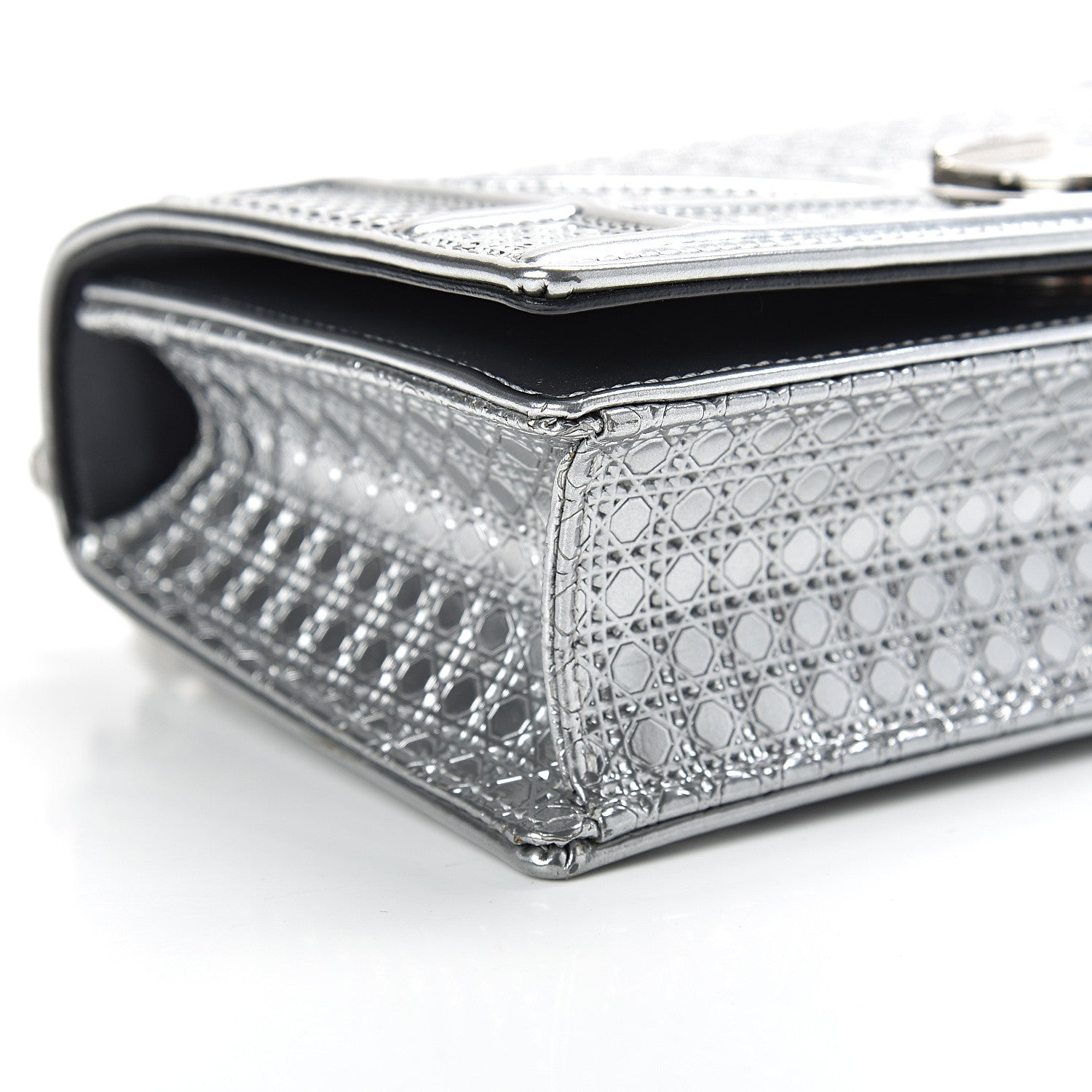 Christian Dior Metallic Patent Micro-Cannage Mini Diorama Flap Bag Silver 10 of 12