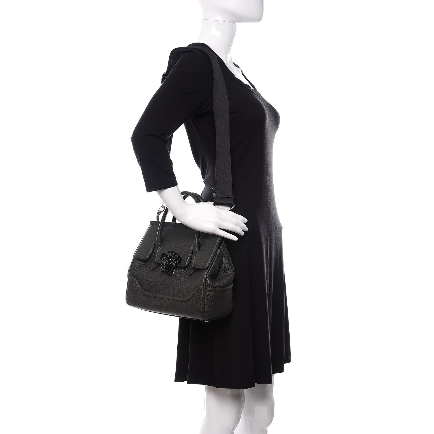 Versace Calfskin Medium Palazzo Empire Bag Verde Scuro Black 2 of 10