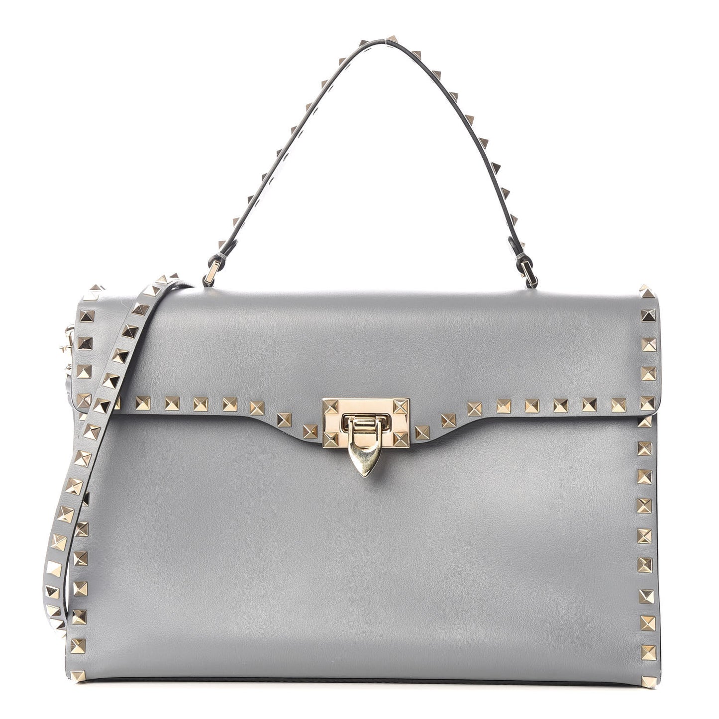 Vitello Rockstud Single Handle Flap Bag Light Stone