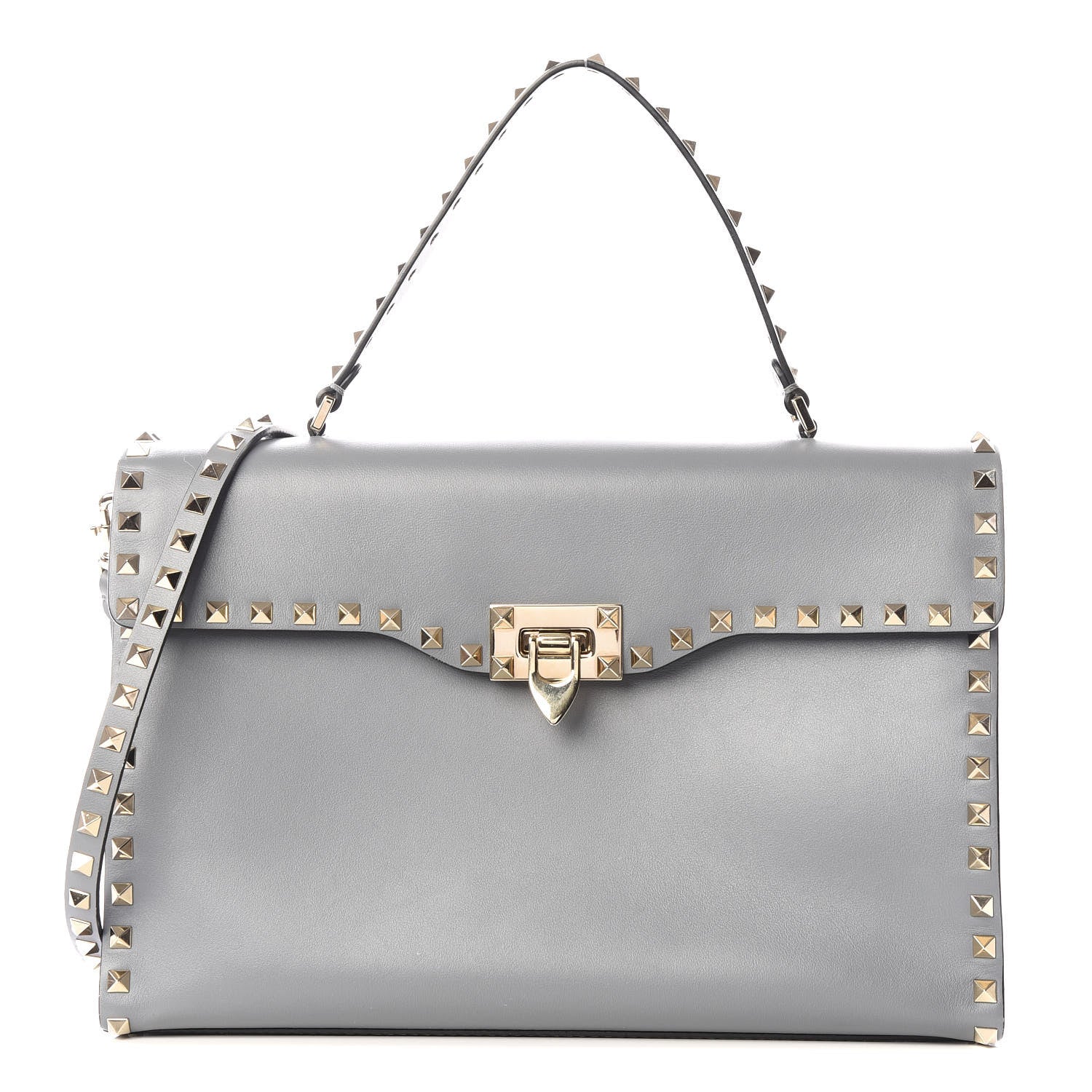 Valentino Garavani Vitello Rockstud Single Handle Flap Bag Light Stone 1 of 14