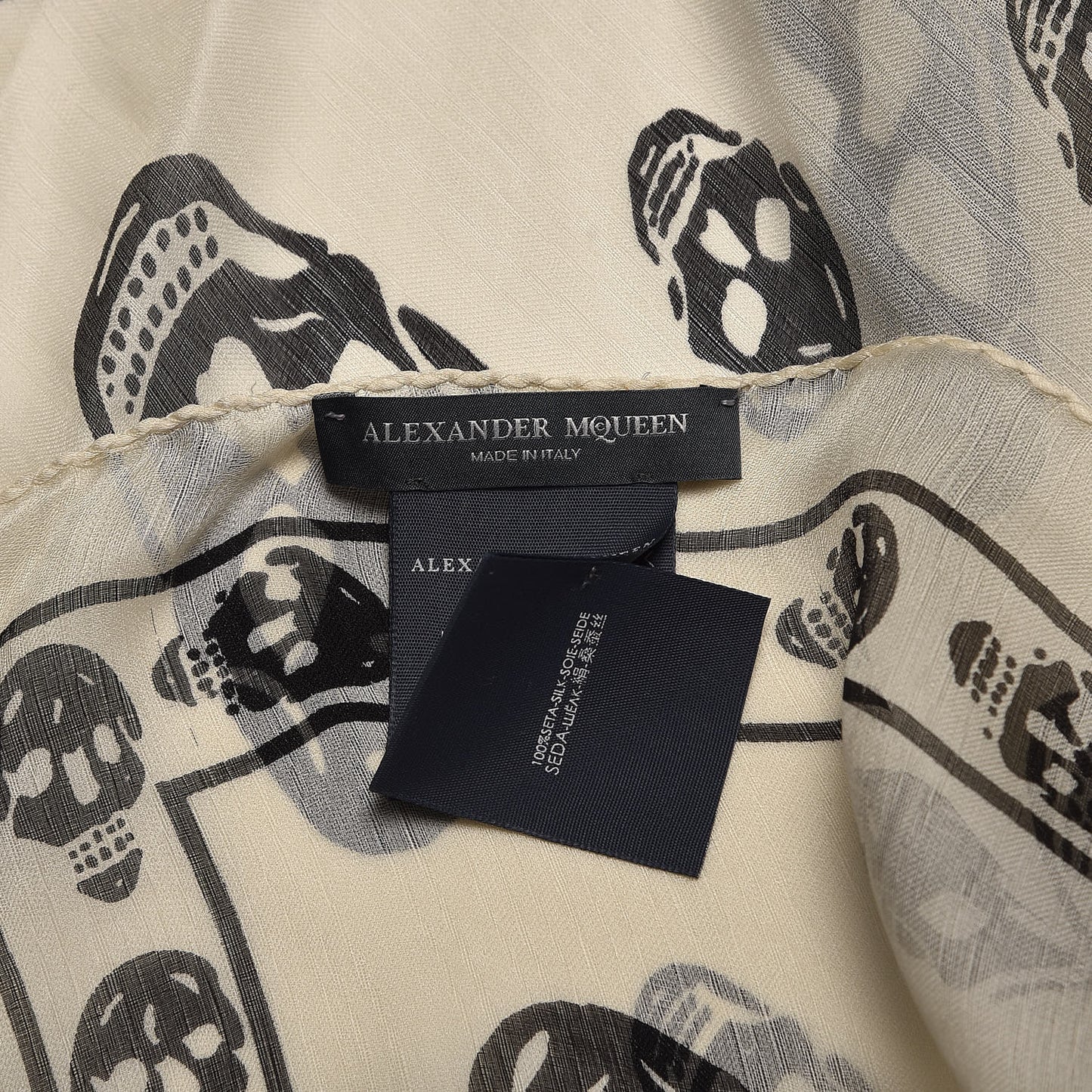 Silk Chiffon Skull Scarf Ivory Black