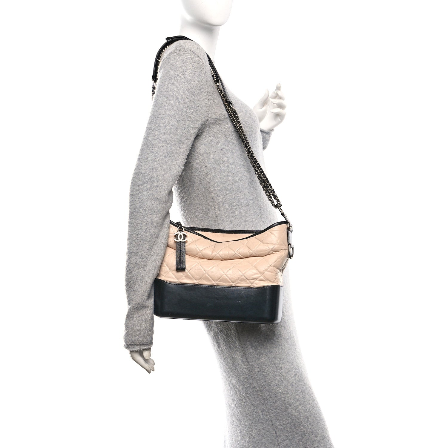 Chanel Aged Calfskin Quilted Medium Gabrielle Hobo Beige Black 2 of 11