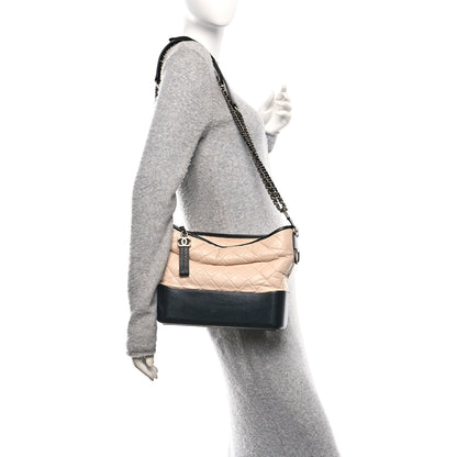 Chanel Aged Calfskin Quilted Medium Gabrielle Hobo Beige Black 2 of 11