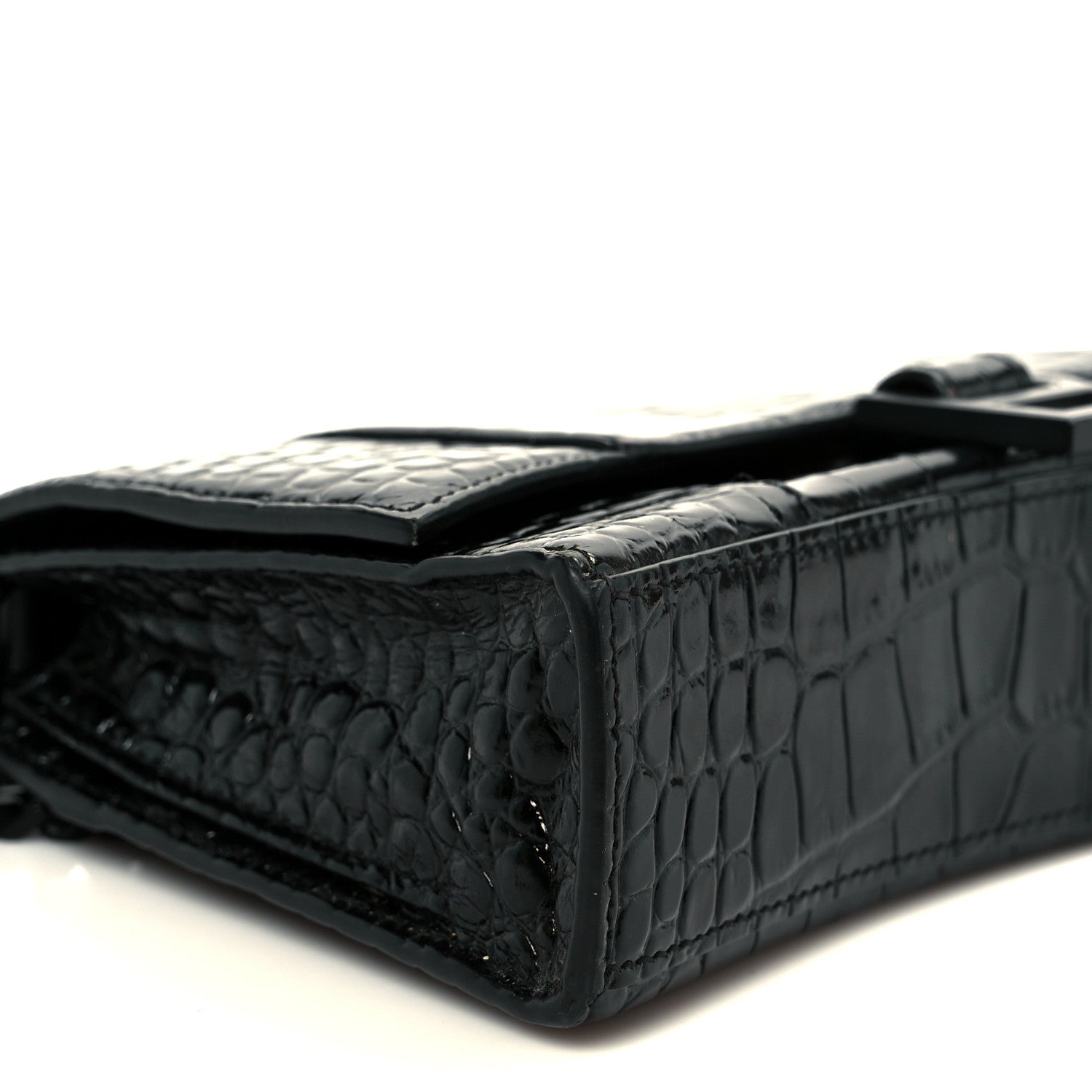 Balenciaga Shiny Calfskin Monochrome Crocodile Embossed Small Hourglass Evening Chain Bag Black 10 of 11