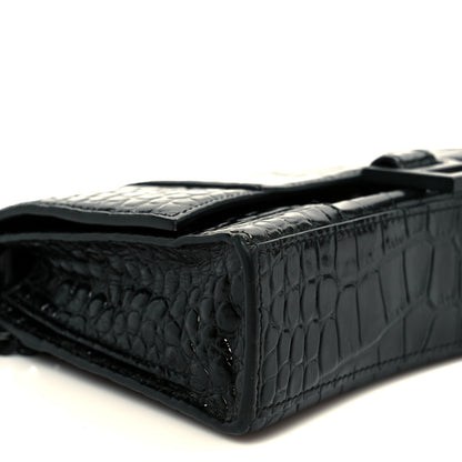 Balenciaga Shiny Calfskin Monochrome Crocodile Embossed Small Hourglass Evening Chain Bag Black 10 of 11