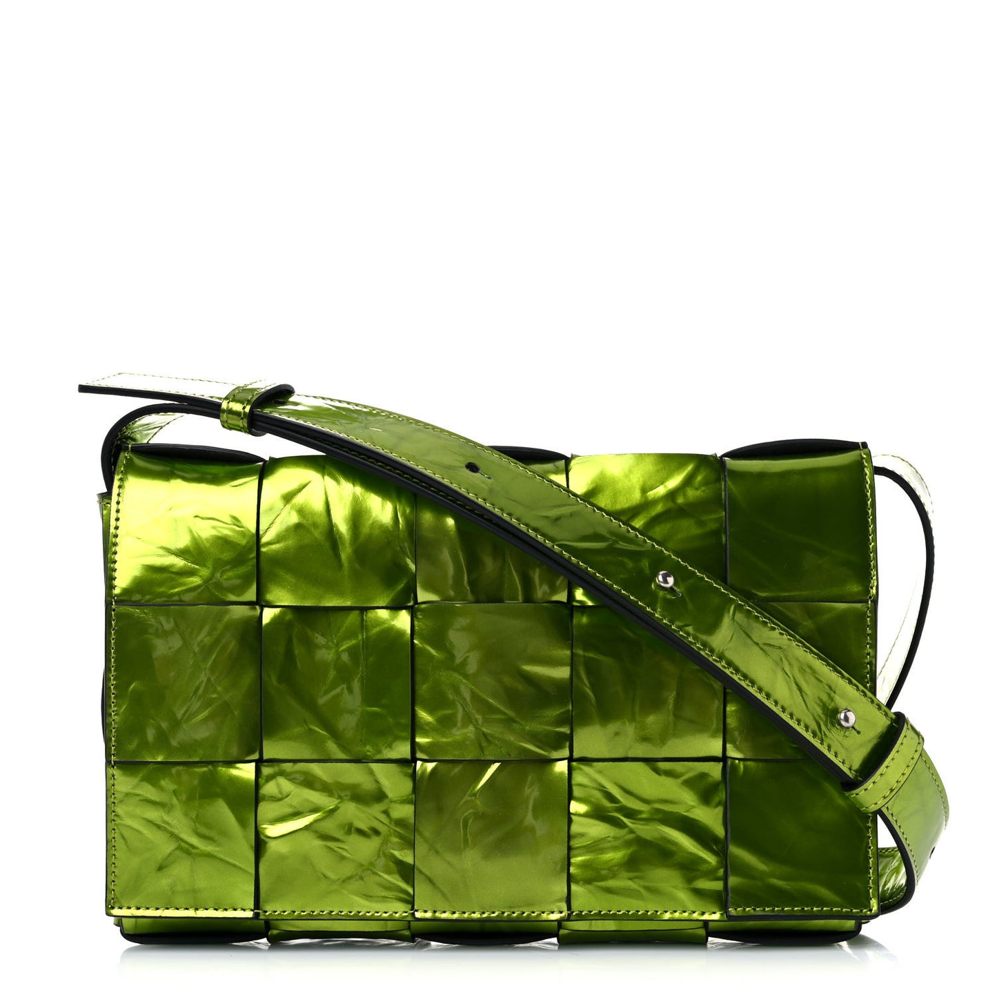 Metallic Crushed Calfskin Maxi Intrecciato Cassette Crossbody Bag Chlorophyll