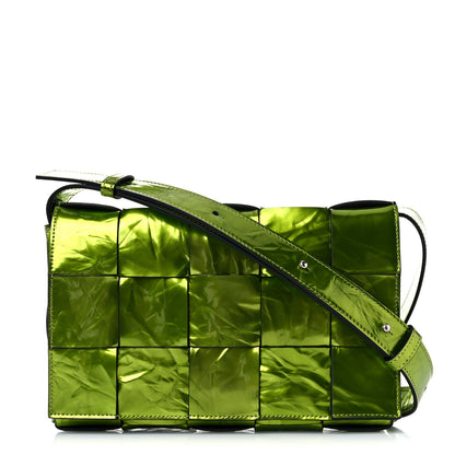 Bottega Veneta Metallic Crushed Calfskin Maxi Intrecciato Cassette Crossbody Bag Chlorophyll 1 of 10