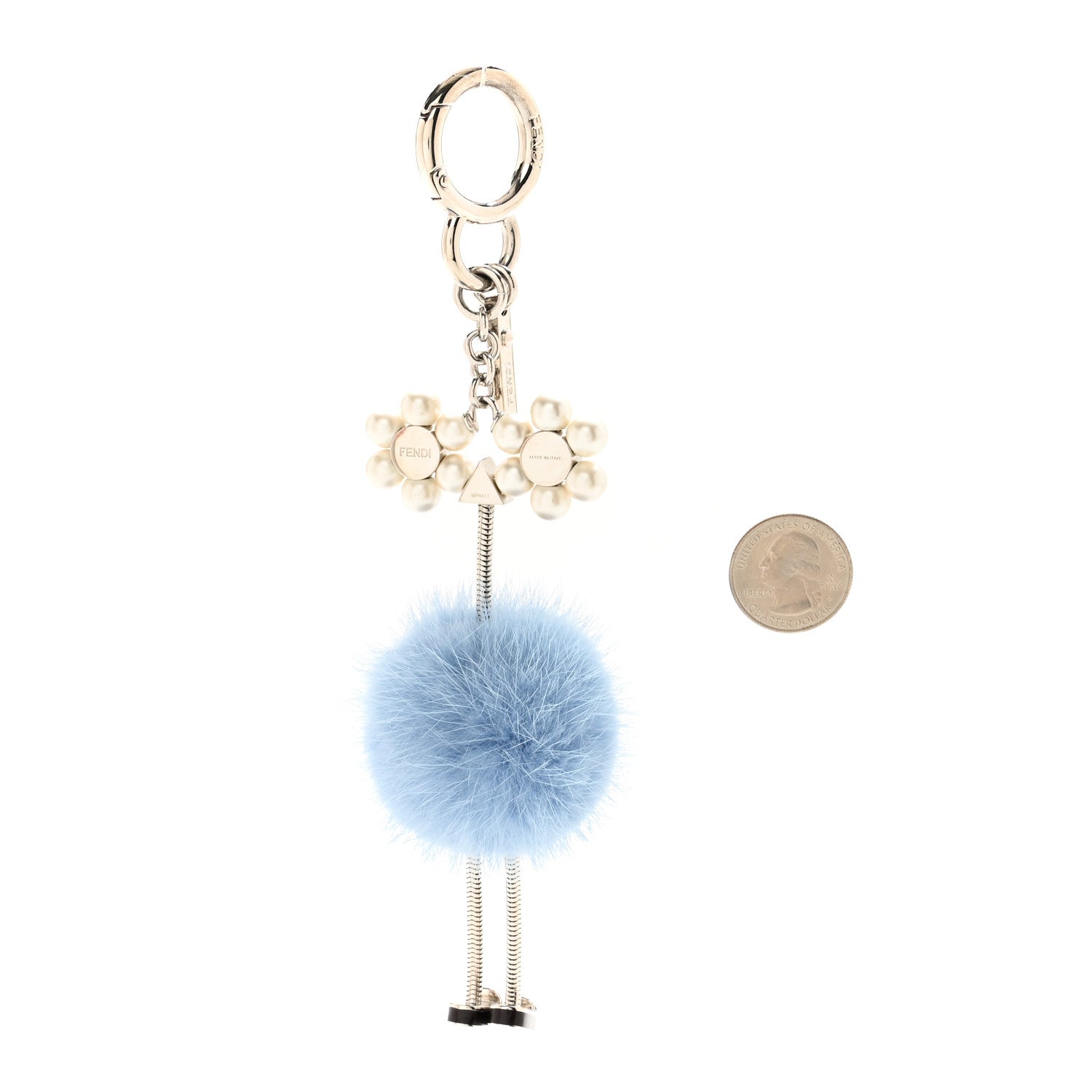 Fendi Mink Fur Pearl Chick Pom Pom Bag Charm Azzurro 2 of 4