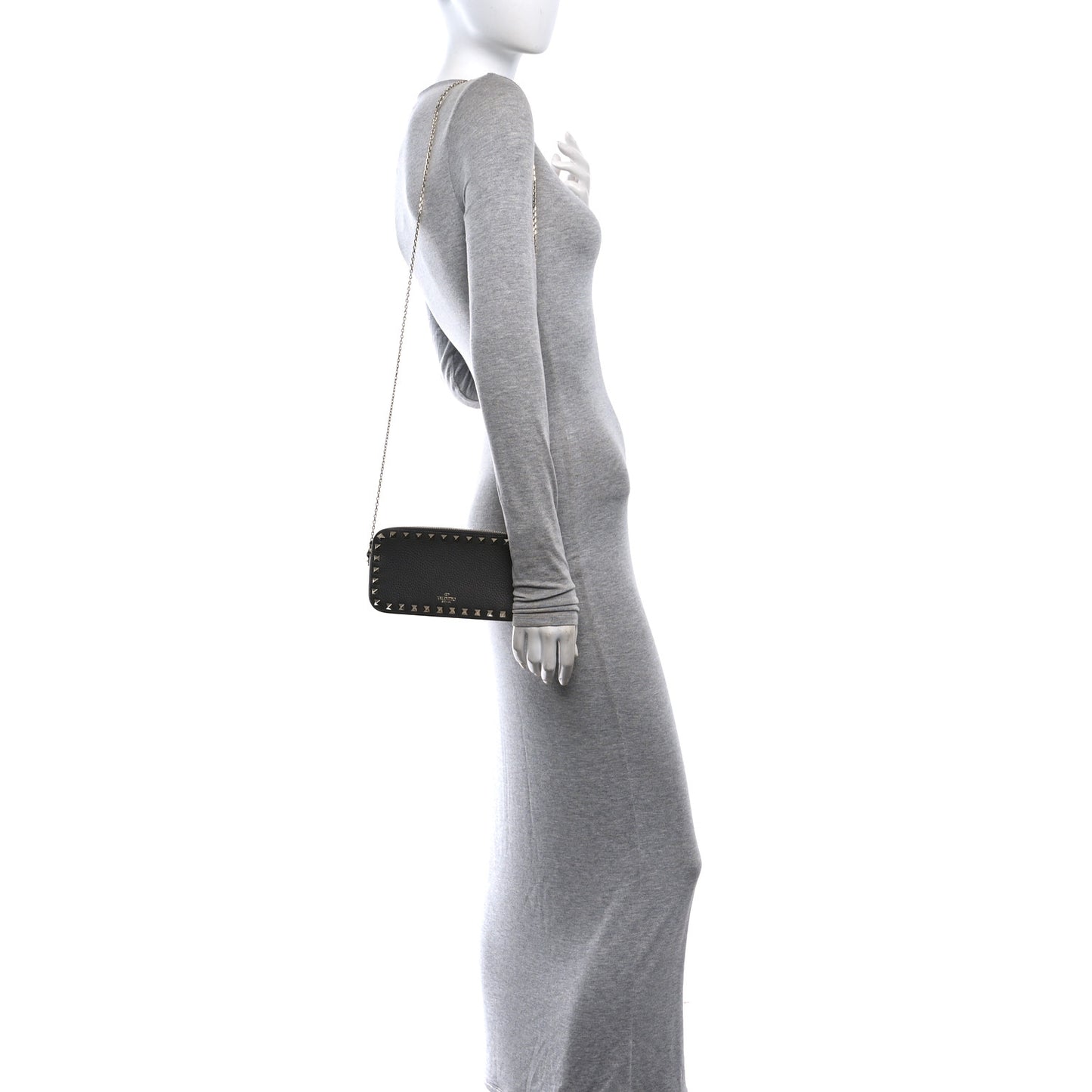 Pebbled Calfskin Rockstud Double Zip Camera Crossbody Bag Graphite