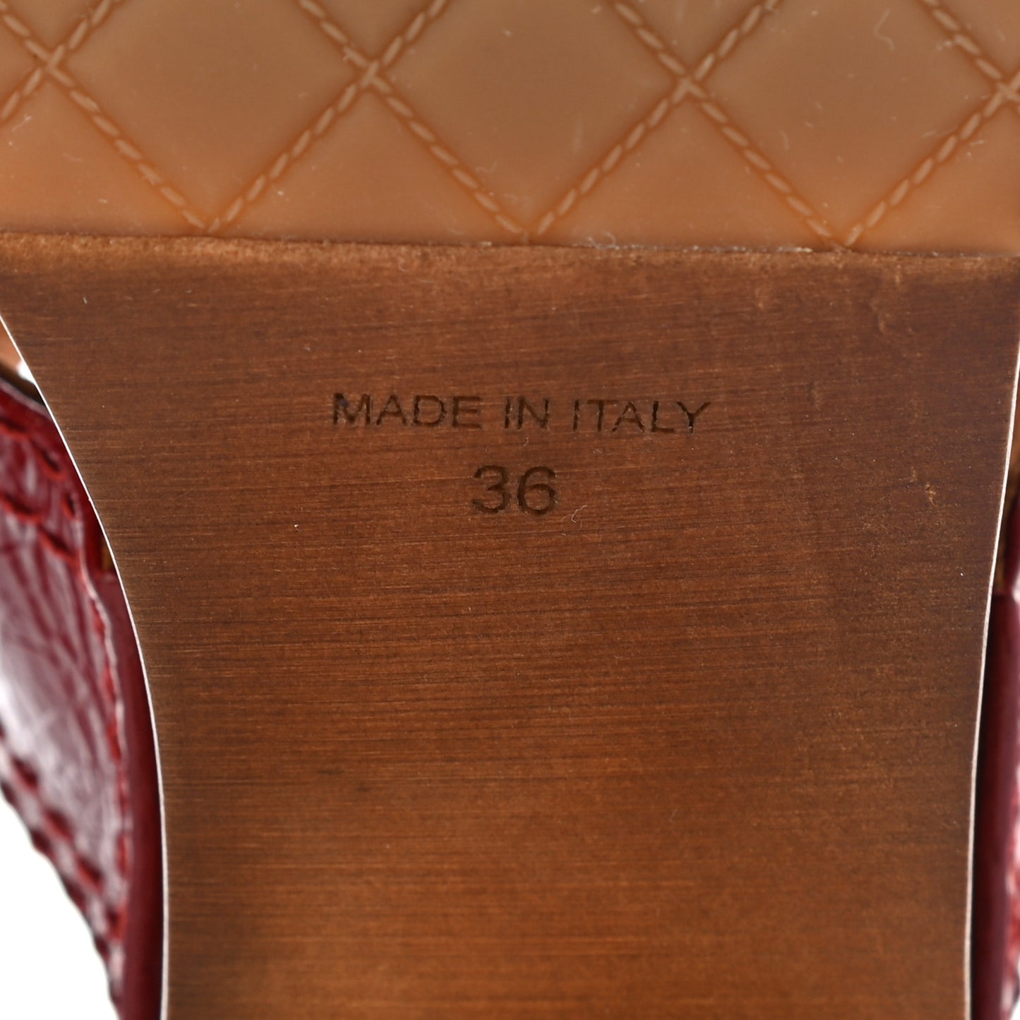 Shiny Crumpled Calfskin Chain Platform Mules 36 Red