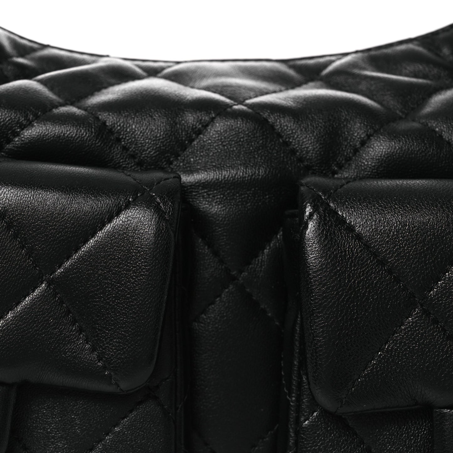 Shiny Lambskin Quilted Trendy Pockets Hobo Black