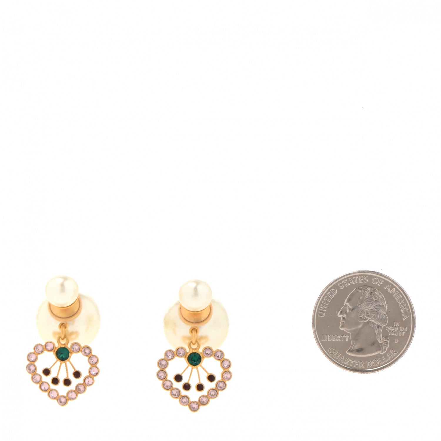 Christian Dior Pearl Crystal Heart Tribal Earrings Gold Multicolor 2 of 4